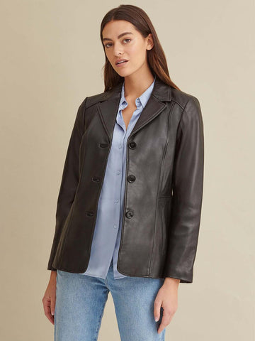 Notch Collar Leather Jacket