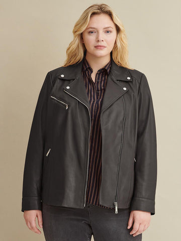 Plus Size Leather Jacket with Metallic Details