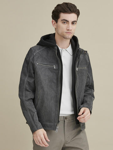 Jake Hooded Leather Jacket