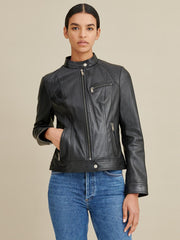 Snap Tab Collar Leather Jacket