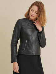 Leather Jacket with Side Stitching
