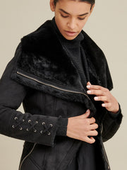 Faux-Shearling Asymmetric Belted Coat