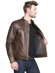 Leather Jacket with Shoulder Patches
