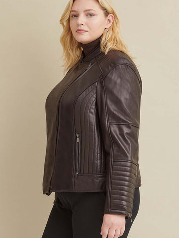 Plus Size Quilted Leather Moto Jacket