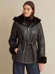 Genevieve Belted Leather Jacket