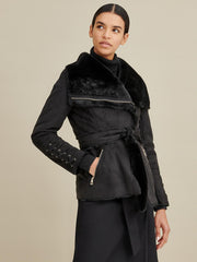 Faux-Shearling Asymmetric Belted Coat