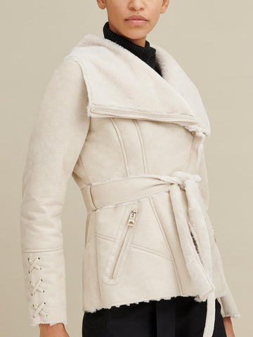 Faux-Shearling Asymmetric Belted Coat