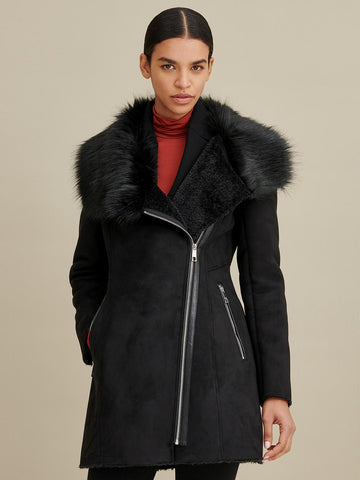 Faux-Shearling Asymmetric Coat