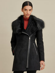 Faux-Shearling Asymmetric Coat