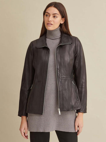 Convertible Collar Leather Jacket