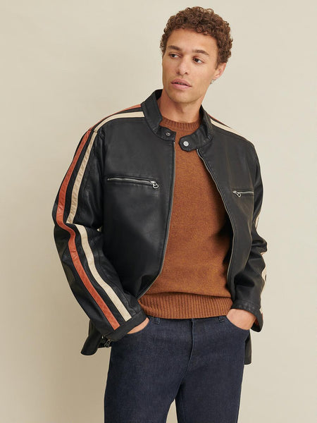 Big & Tall Motorcycle Faux-Leather Jacket with Stripe
