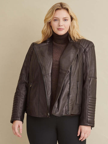 Plus Size Quilted Leather Moto Jacket