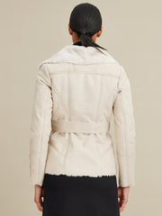 Faux-Shearling Asymmetric Belted Coat