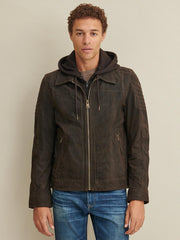 Wilson Hooded Genuine Leather Jacket Brown