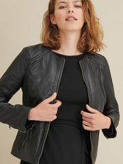 Leather Jacket with Side Stitching