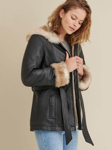 Genevieve Belted Leather Jacket