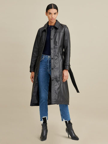 Natasha Belted Leather Trench