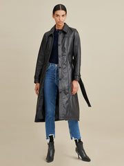 Natasha Belted Leather Trench