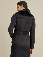 Faux-Shearling Asymmetric Belted Coat