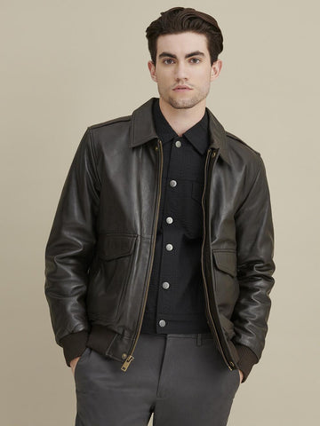 Big & Tall Leather Jacket with Flag Print Lining