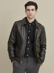 Big & Tall Leather Jacket with Flag Print Lining