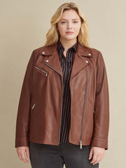 Plus Size Leather Jacket with Metallic Details