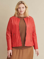 Plus Size Leather Jacket with Side Stitching