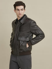 Big & Tall Leather Jacket with Flag Print Lining
