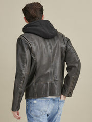 Alan Leather Jacket with Hood