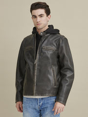 Alan Leather Jacket with Hood