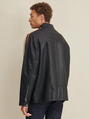 Big & Tall Motorcycle Faux-Leather Jacket with Stripe