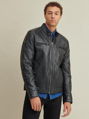 Leather Jacket with Shoulder Patches