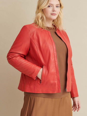 Plus Size Leather Jacket with Side Stitching