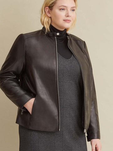 Plus Size Classic Scuba Leather Jacket