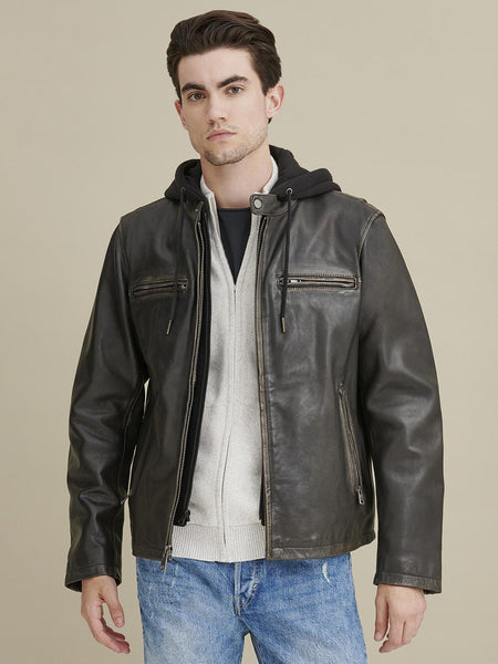 Alan Leather Jacket with Hood