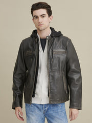 Alan Leather Jacket with Hood