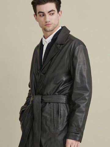 Oliver Belted Leather Trench Coat
