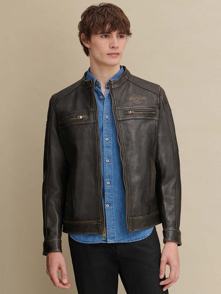 Gabe Leather Jacket with Patches