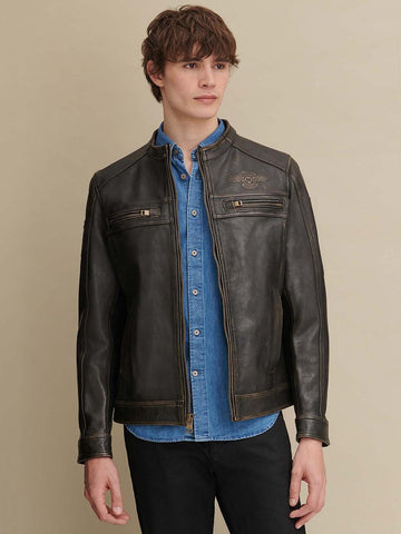 Gabe Leather Jacket with Patches