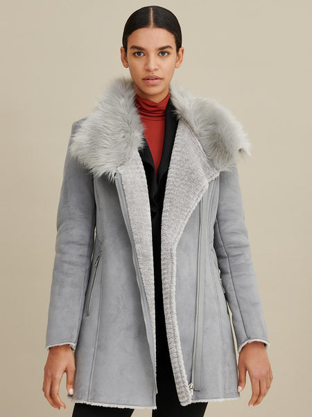Faux-Shearling Asymmetric Coat