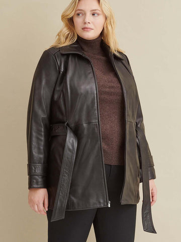 Leather Belted Jacket with Zip Out Liner