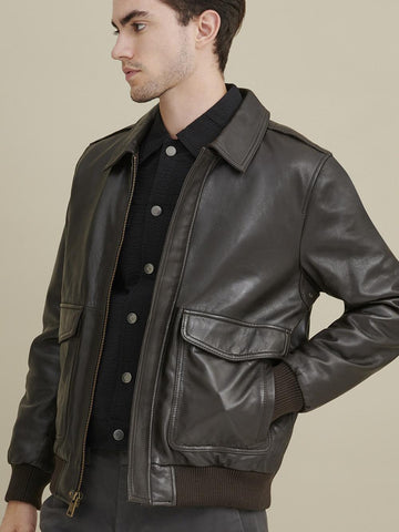 Big & Tall Leather Jacket with Flag Print Lining