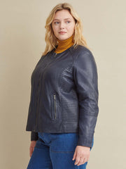 Plus Size Leather Jacket with Side Stitching