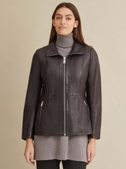 Convertible Collar Leather Jacket