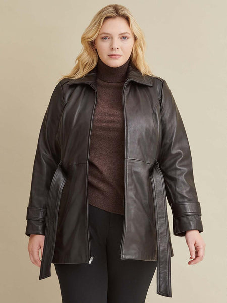 Leather Belted Jacket with Zip Out Liner