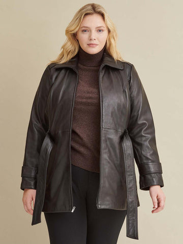 Leather Belted Jacket with Zip Out Liner
