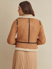 Piped Faux Shearling Coat