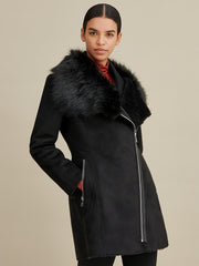 Faux-Shearling Asymmetric Coat