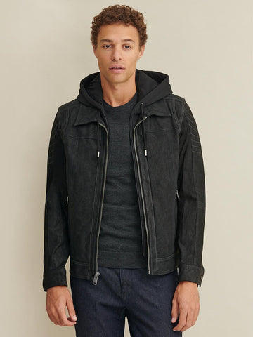 Wilson Hooded Genuine Leather Jacket Black