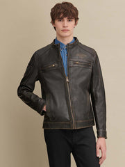 Gabe Leather Jacket with Patches